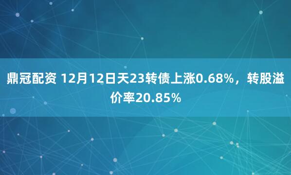 鼎冠配资 12月12日天23转债上涨0.68%，转股溢价率20.85%