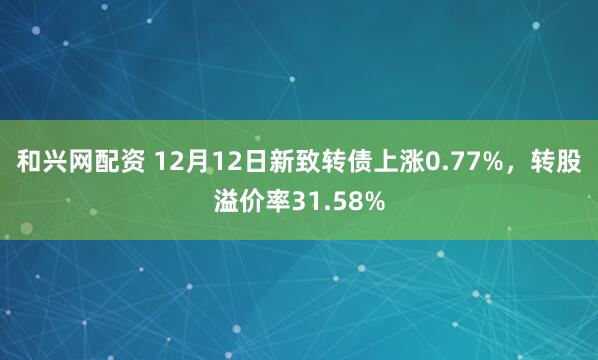 和兴网配资 12月12日新致转债上涨0.77%，转股溢价率31.58%